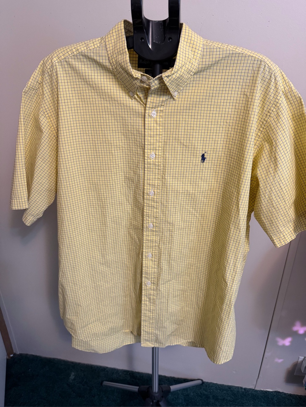 Ralph Lauren Yellow and Navy Micro-Check Short-Sleeve Button-Down Shirt